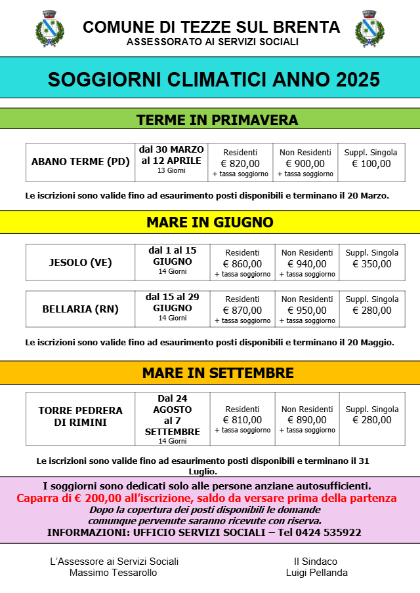 Soggiorni climatici per anziani anno 2025